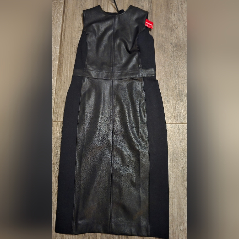 SPANX Black Faux Leather-Panel Pencil Skirt